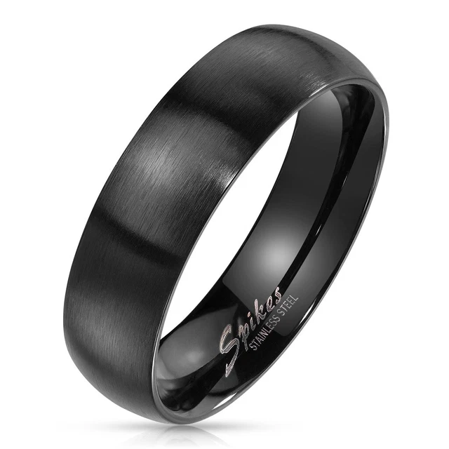 BAGUE ANNEAU DE FIANCAILLES COUPLE FEMME HOMME ACIER INOX NOIRE MAT 6mm R027
