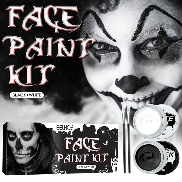 Trucco cosplay di Halloween nero + bianco vernice corpo viso effetti speciali trucco