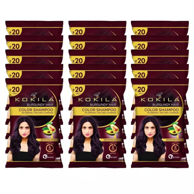 Kokila Shampoo Hair Color - Long-Lasting Instant Colour| (Burgundy, 15)