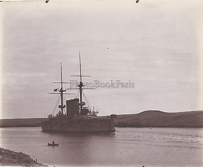 Egypte Canal de Suez Bateau militaire Travaux Vintage Albumine ca 1895