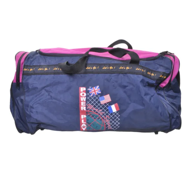 Vintage 80s 90s Borsone Blu Rosa Palestra Fine Settimana Duffle Cabin Borsa Neon