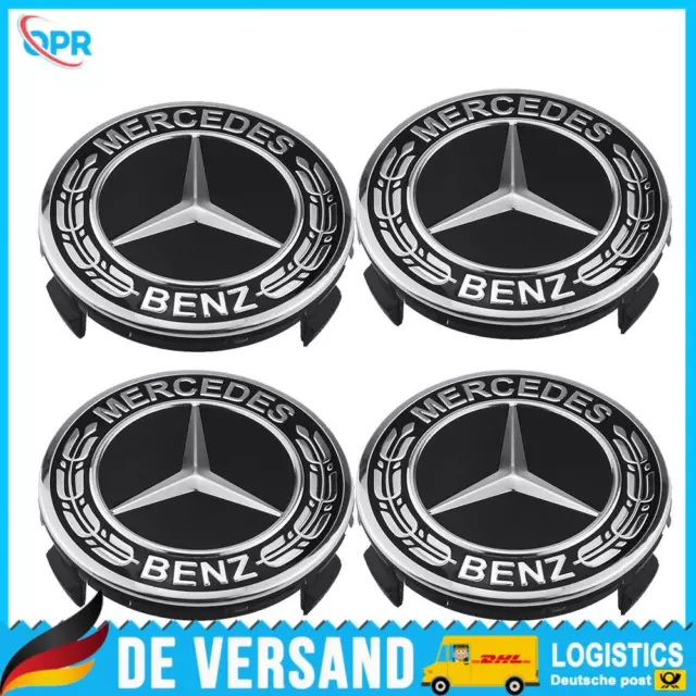 4X 75MM Schwarz Radkappe  Nabenkappe Felgendeckel For Mercedes Benz CLA GLK