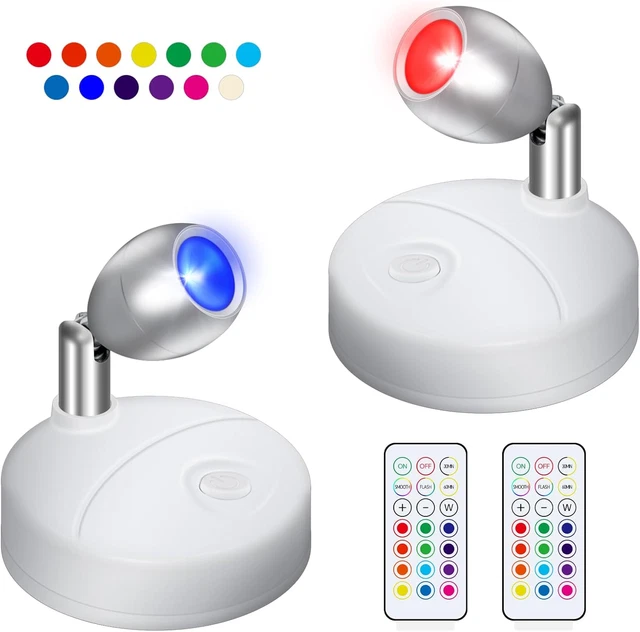 Html Olors 2 PACK WIRELESS LED Spotlights with Remote Control, Color Changing RGB ...