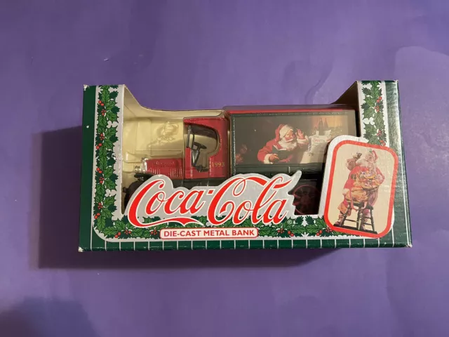 Vintage Coca Cola Die Cast Metal Bank With Santa On It ERTL 1993