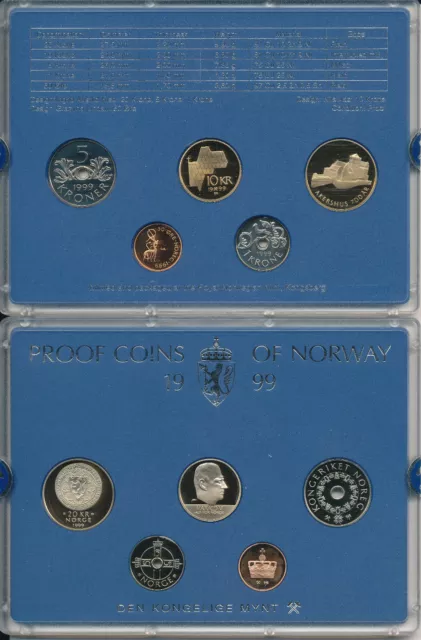 Norway / Norwegen - 50 Øre + 1+5+10+20 Kroner 1999 PP / Proof - KMS in Blister