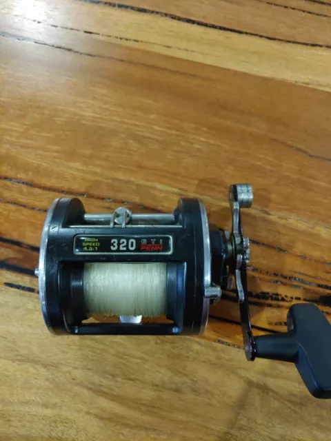 Vintage Penn Overhead Fishing Reel, 320 GTI.  beach, bait, line, boat.