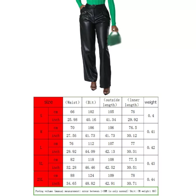 Women Wet Look PU Leather Long Pants Loose Wide Leg Pocket Casual Trousers 3