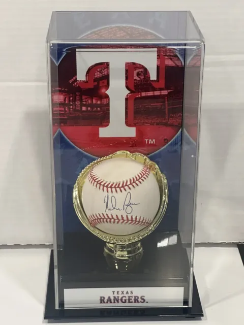 JSA Nolan Ryan Signed OML Baseball w/Tall Texas Rangers Logo Display Case & Cert