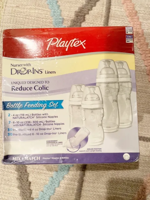 Playtex Nurser Drop-Ins 4oz 8oz Bottle Feeding Set Slow Flow Reduce Colic Sealed