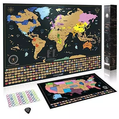 Scratch Off World Map XL Edition Premium Scratch Off USA Map Gift Bundle