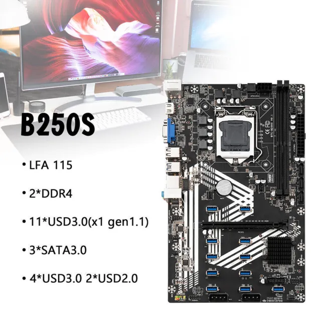 B250S ETC Miner Motherboard PCIe X16 Graphics Card Slot Supports DDR4 DIMM RAM 2