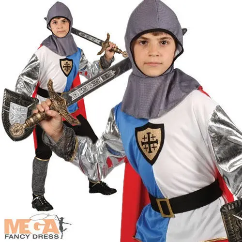 Medieval Knight Boys Costume + Cape Kids St Georges Day Child Fancy Dress Outfit