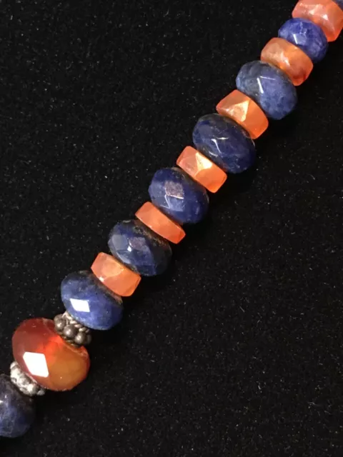 Artisan Sterling Silver Lapis Lazuli Carnelian Bead Necklace with Pendant 3