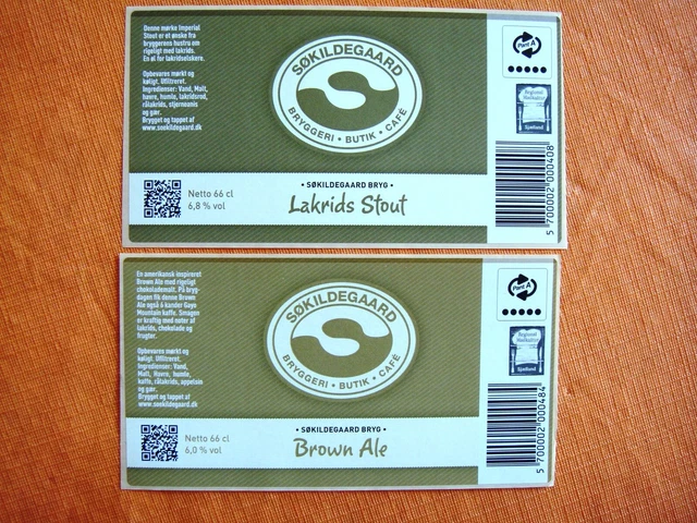 2x Danish microbrewery beer labels - Sokidegaard Bryggeri - DENMARK