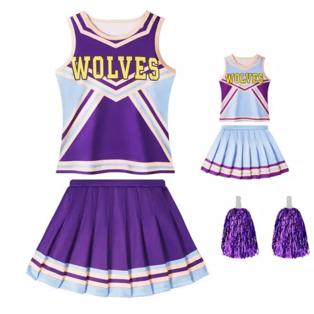 Kids Girls Cheerleader Dress Costume School Glee Musical Uniform Cosplay Outfits