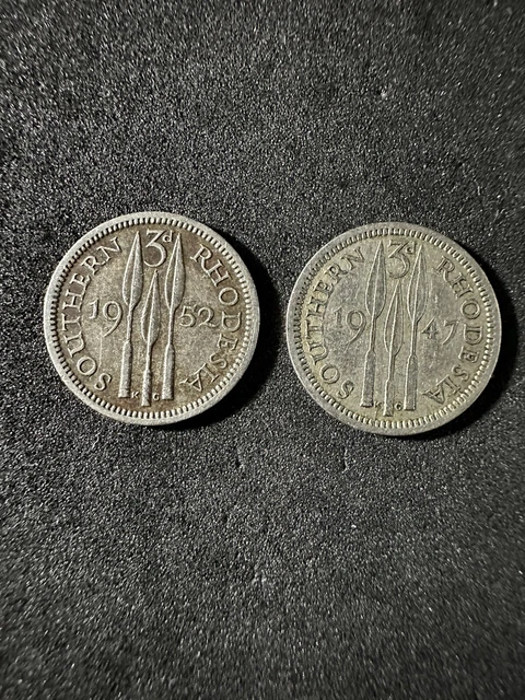 1947 & 1952 Lot Of 2 Southern Rhodesia 3 Pence - George VI Coins