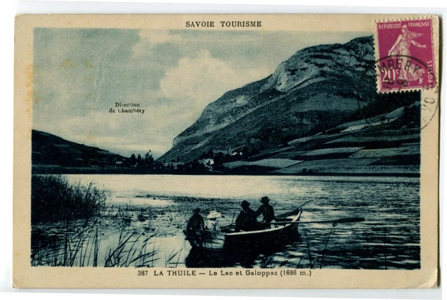 CPA 73 Savoie Bauges La Thuile Le lac et Galoppaz animé barque