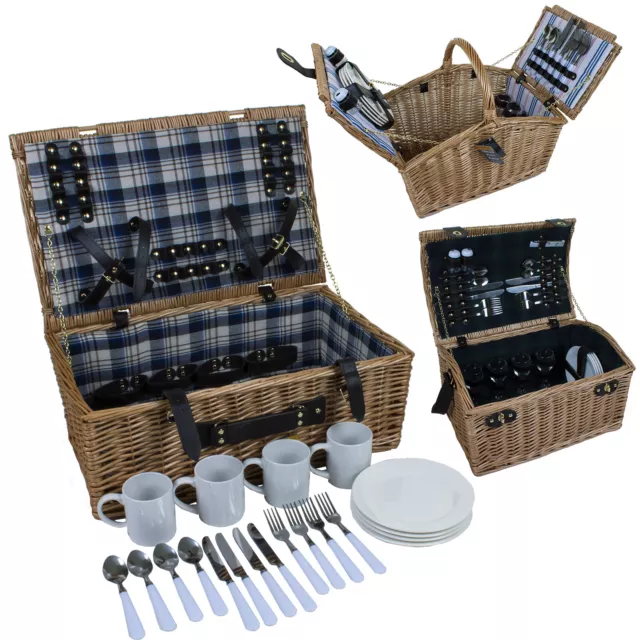 HappyPicnic Wicker Picnic Basket Set for 4 Persons | Large Willow Hamper  with Large Insulated Cooler Compartment, Free Waterproof Blanket and  Cutlery