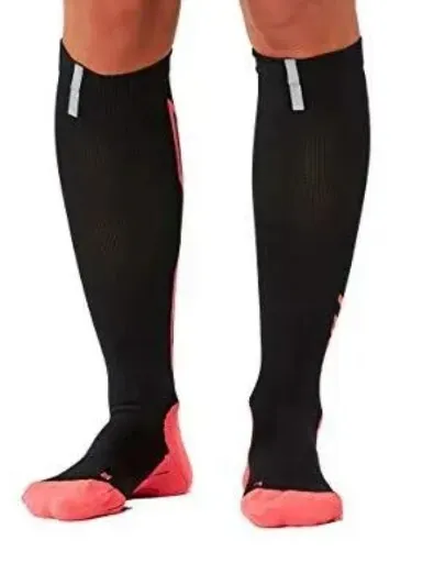 Womens 2XU Hyoptik Reflective Compression Socks Black/Pink #WA3576e Size Large 3