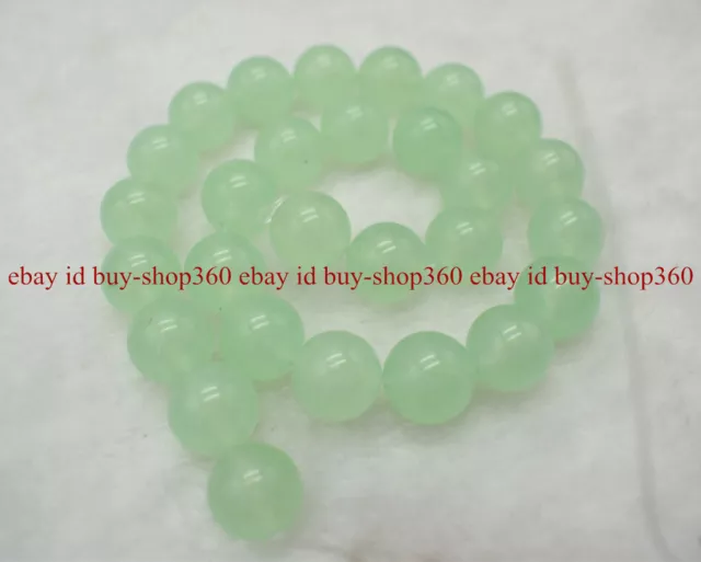Natural 10/12/14mm Light Green Jade Round Gemstone Loose Beads 15"