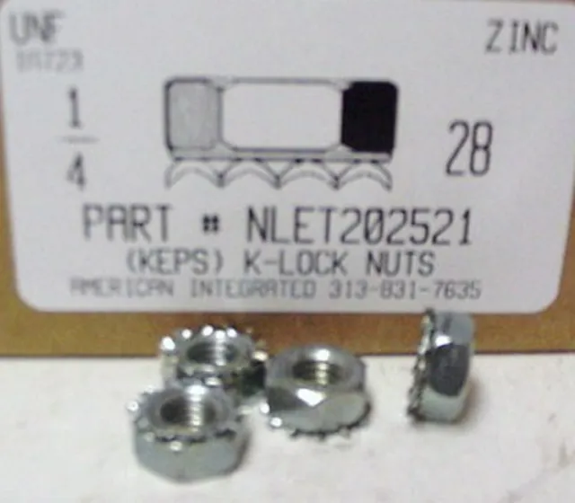 1/4-28 Hex K-Lock Nuts W/ External Tooth Washer Attached Steel Zinc Plated (500)