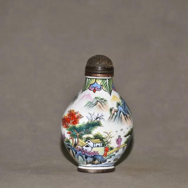 Old Chinese Qing Dynasty Copper Cloisonne Enamel Hand-painted Snuff Bottle /07