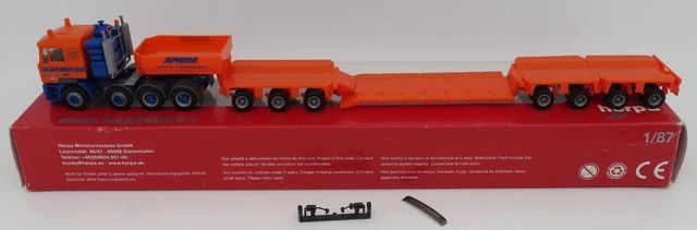 Camion MAN F2000 Herpa 1/87 Avec Remorque Surbaissée Bruns – Miniature De Collection Neuve