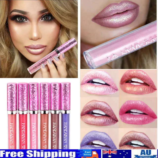 HANDAIYAN Metallic Metal Lipstick Liquid Glitter Long Lasting Lip Gloss Makeup