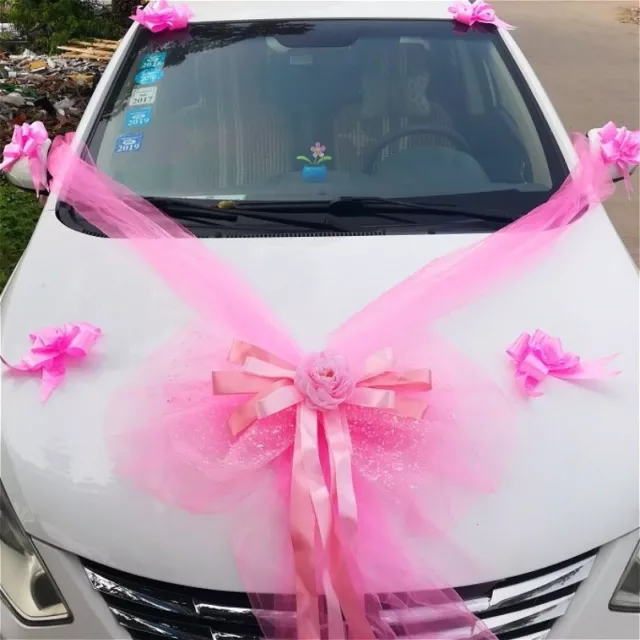Car Wedding Decor Kit Organza Flower Ball Ribbon Bows Garland Wrap Auto Adorn