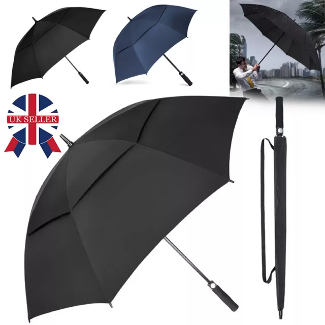 Extra Large Black Golf Umbrella Automatic Windproof Wind Vented Canopy Storm