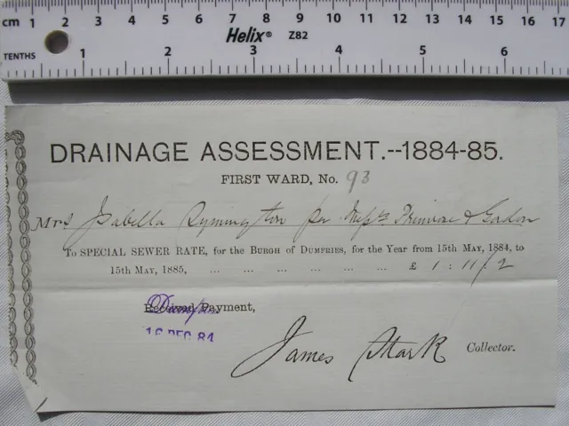 1884 Drainage assessment, Dumfries, Isabella Symington