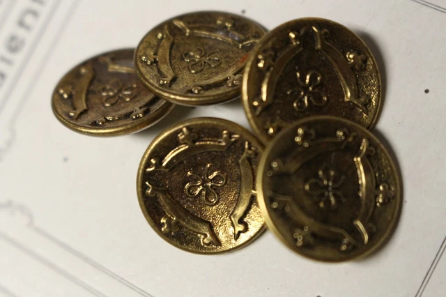 BOUTON ANCIEN métal  doré ciselé trèfle x 5