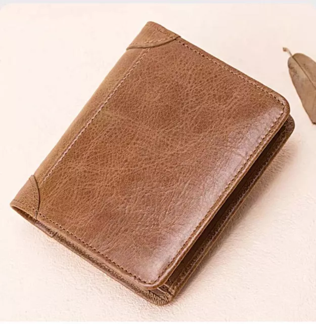 Genuine Crazy Horse Leather Wallet Slim Bifold Purse Card Holder Handmade Men