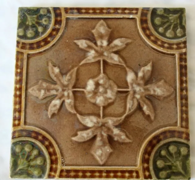 Colourful English Late Victorian  Raised Majolica Tile