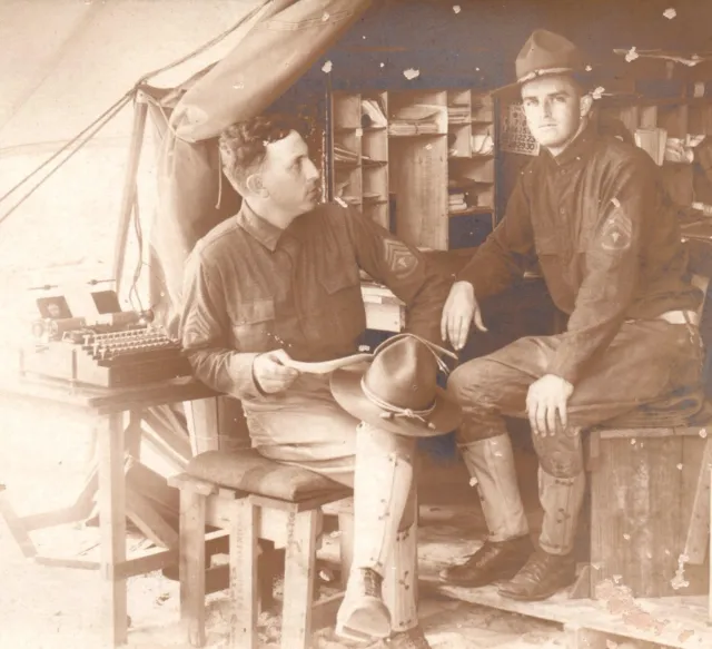 WWI US Army Medical Sergeant Patch Soldiers Field Tent Type Writer RPPC Postcard