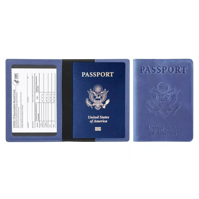 Krediz Leather Passport Holder with Vaccine Card Slot - Purple 3