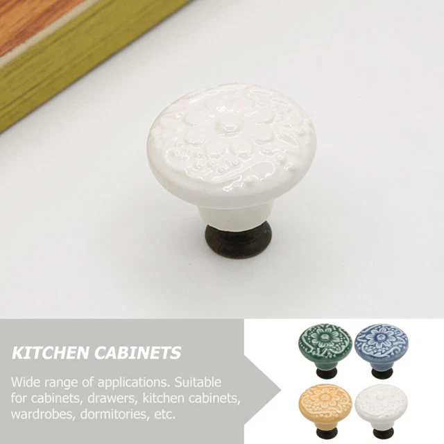 4 PCS Furniture Knob Ceramic Handle White Drawers Exterior Doors 4