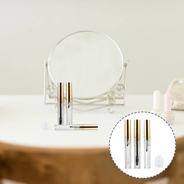 3 piezas botella de maquillaje cepillo de pestañas de plástico varita mágica dorado