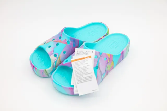 New CROCS Womens CLASSIC PLATFORM PALM PRINT SLIDE 208607-4NQ US W 6 TAKSE