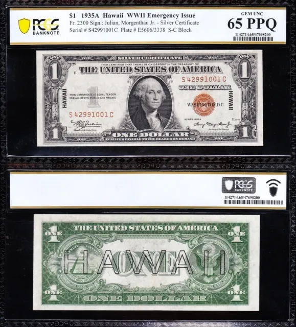 Amazing GEM UNC 1935 A $1 HAWAII Silver Certificate! PCGS 65 PPQ! S42991001C