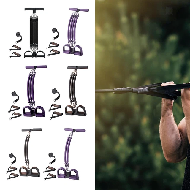 Corda Fitness Multifunzione A Pedali - 4 Tubi Elastici Di Resistenza Per Gambe, Braccia E Addominali - Viola