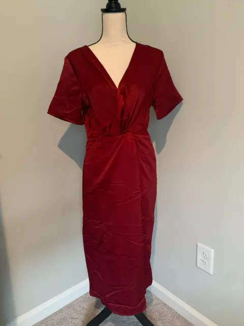 ASOS Gilli Brand Women's Red Satin Wrap Effect Dress Size Large NWT