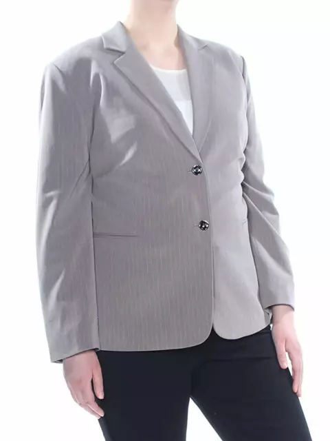 Tahari Asl Womens Plus Size Two Button Pinstripe Coat Grey/Ivory 20W