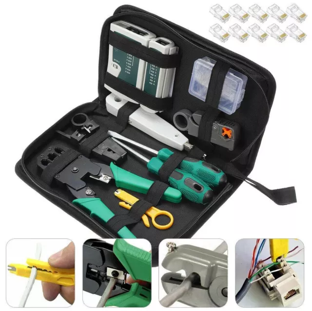 LAN Network Cable Tool Kit Crimper RJ45 Tester Stripper Punch Down Cutter CAT5/6