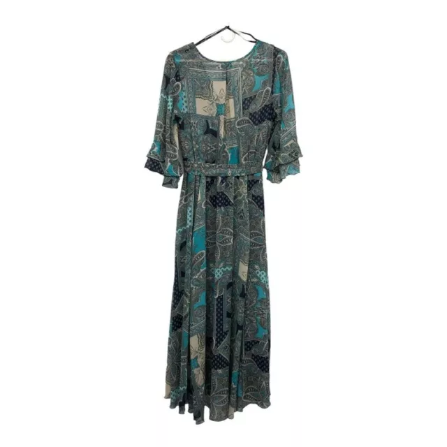 Kate & Lily Sea Green Paisley Chiffon A-line 1/2 Sleeve Flowy Boho Maxi Dress 8 2