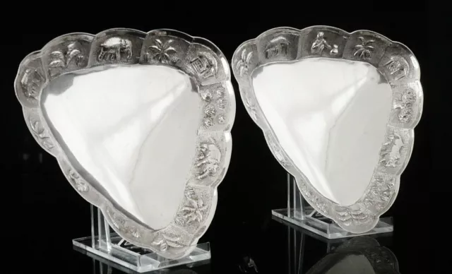 Pair Lucknow Indian Sterling Silver Triangular Dishes, c.1920's