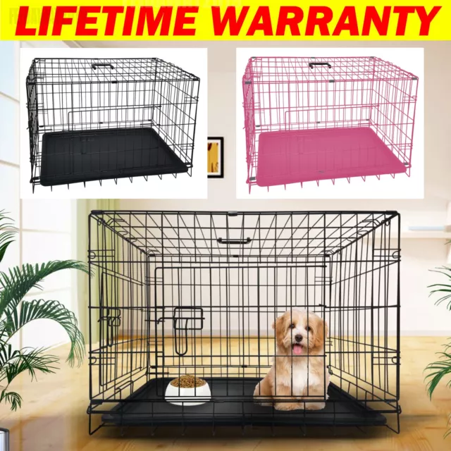 Folding Dog Cage Puppy Training Crate Pet Carrier Small Medium Large Metal Cages