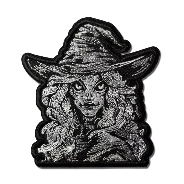 Embroidered Witch Black Grey Sew or Iron on Patch Biker Patch