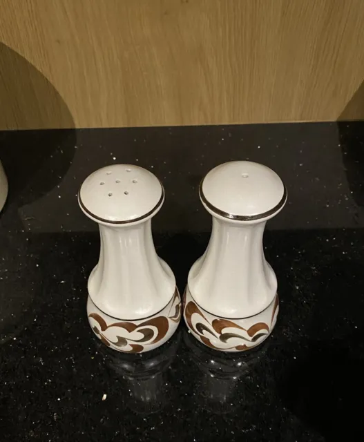 E Radford Pottery 1960s Brown Patterned Vintage Tall Salt & Pepper Pots