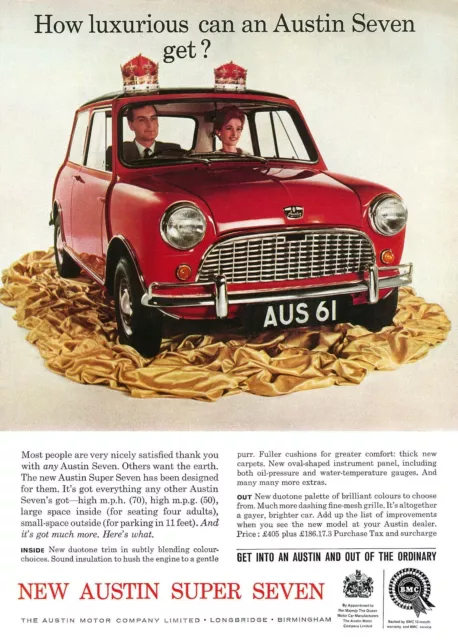 Mini Austin Seven Car Advert 1960 Classic Print Poster Wall Art Picture A4 +